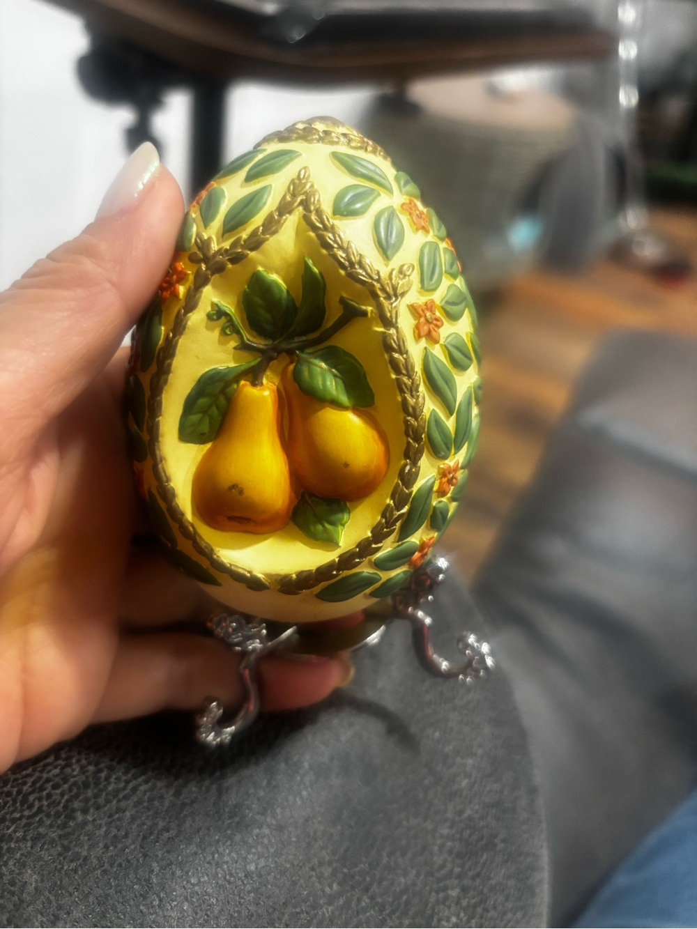 Vintage Decorative Yellow Pear Motif Egg Trinket - Brand Unspecified